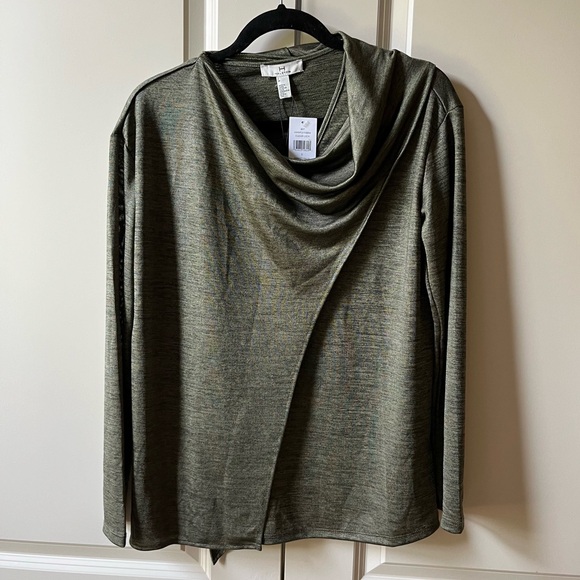 H by Halston Sweaters - NWT H by Halston Moss Green Crossover front Cowl Neck Long Sleeve Top